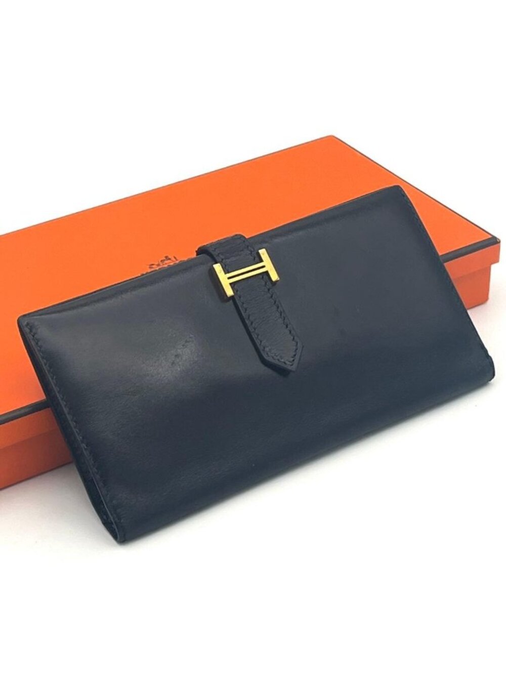 Hermes Bearn Classic Box Calf Black Wallet Model
